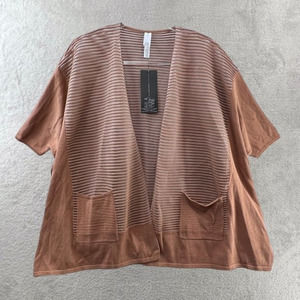MARLA WYNNE Cardigan‎ Topper Chestnut Brown Striped Mesh Lagenlook Oversized XS